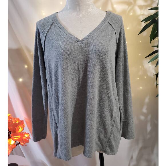 Wildfox Tops - Wildfox Haley Brushed Knit Long Sleeve V-Neck Top Womens L Medium Gray WLT40185